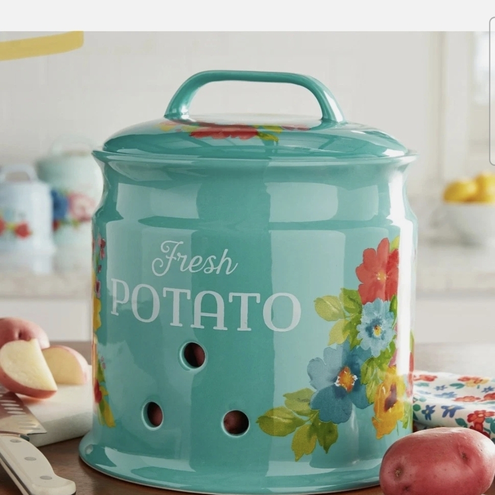 The Pioneer Woman Teal Floral Potato Canister